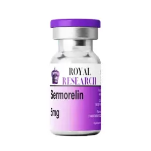 Royal Research Sermorelin 5mg vial with verified high purity for research applications.